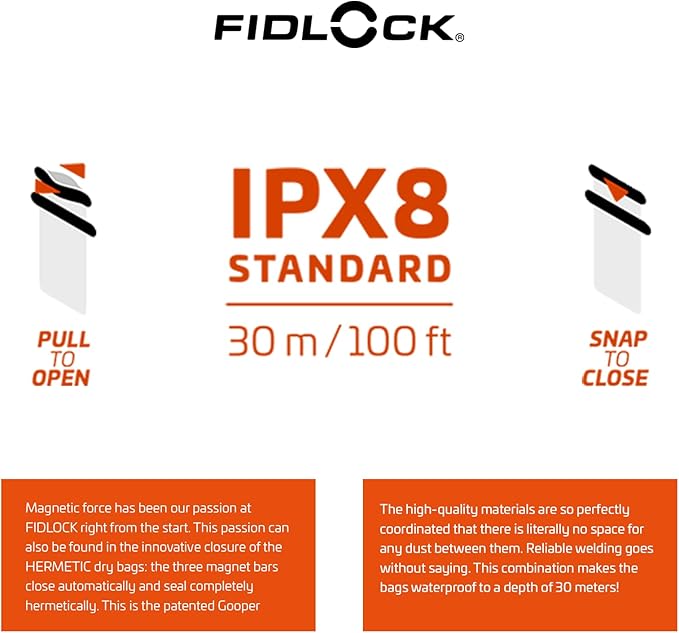 FIDLOCK Hermetic Armband Phone Dry Bag - Waterproof Pouch for Cellphone with Magnetic Self-Sealing Fidlock Closure, Full Touch Functionality through the Case with Optional Arm Width Extension Included
