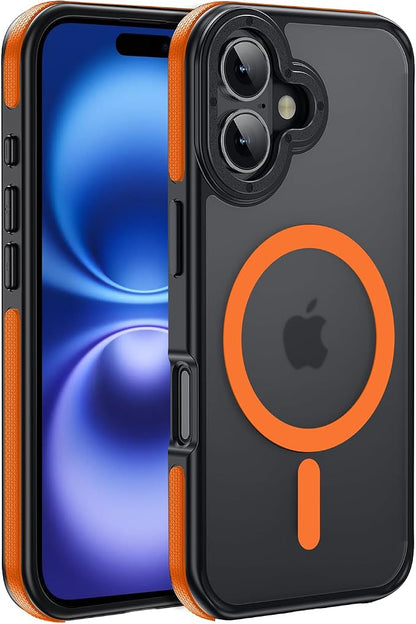 Strong Magnetic Case for iPhone 16 [10Ft Military-Grade Protection] Compatible with fit MagSafe Shockproof Slim Thin Cover 6.1 inch 16 Phone case, Orange Bumper