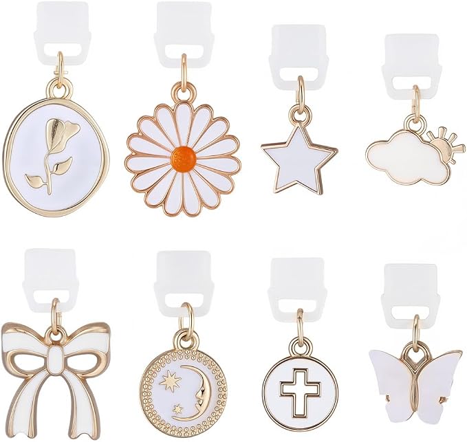 8Pcs 8 Styles Charms for Kindle White Round Star Cloud Sun Bow Flower Dust Plug Charm Compatible with Type C Charging Port Kindle E-Reader Phone Accessories for Book Lover Readers Men Women