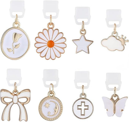8Pcs 8 Styles Charms for Kindle White Round Star Cloud Sun Bow Flower Dust Plug Charm Compatible with Type C Charging Port Kindle E-Reader Phone Accessories for Book Lover Readers Men Women