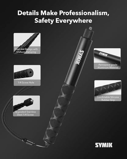 SYMIK Invisible Selfie Stick for Insta360 (120cm/47.2in), Aluminum Alloy Extension Stick Portable Extendable Monopod Pole with 1/4'' Screw and Wrist Strap for Insta 360 X5 X4 Air X3 ONE X2 Osmo 360