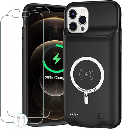 Battery Case for iPhone 12/12 Pro,Upgraded 10000mAh Portable Protective Charging Case with Wireless Charging Compatible with iPhone 12/12 Pro (6.1 inch) Battery Pack Charger Cover with Carplay (Black)