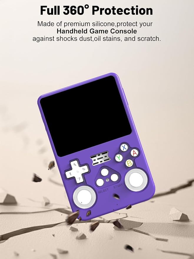 Silicone Protective Case for Anbernic R36S Game Console, Full-Body Protective Cover with Precise Cutout, Shockproof Dustproof Protector Sleeve & Scratch-Resistant Sleeve (Purple)