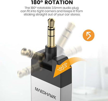 Maedhawk Bluetooth 5.2 Aux Adapter for Car Home Stereo Speaker Headphone, Wireless Audio Receiver with Rotatable 3.5mm Jack, Handsfree Calls, A2DP