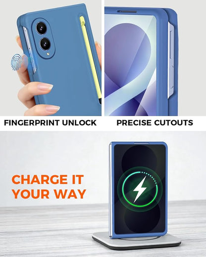 NINKI Stylus Pen for Samsung Galaxy Fold 8 Case with Built-in Screen Protector,Stylus Pen Holder Heavy Duty Rugged Dustproof Pen Storage Matte Case for Galaxy Fold 8 SkyBlue