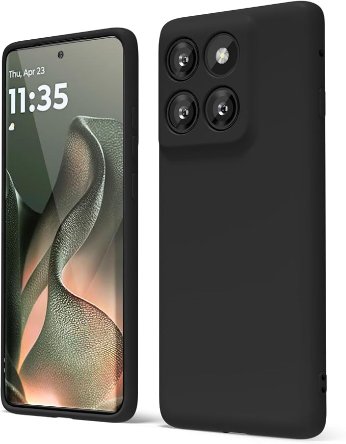 oakxco for Motorola Moto Edge 2025 Phone Case Liquid Silicone, Thin Slim Soft Rubber Gel TPU Plain Protective Simple Cover for Women Girl Cute, Matte Solid Color Aesthetic, Black