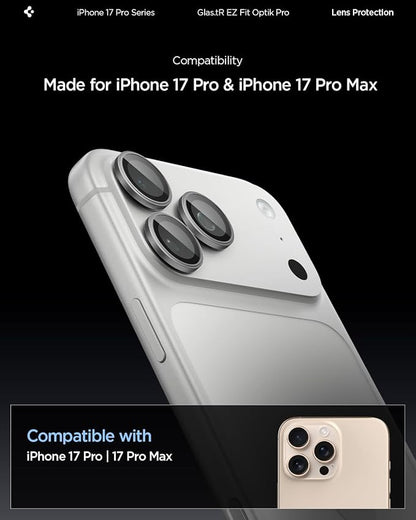 Spigen Camera Lens Screen Protector [GlasTR EZ Fit Optik Pro] Designed for iPhone 17 Pro Max | iPhone 17 Pro [Case Friendly] - Gray [2 Pack]