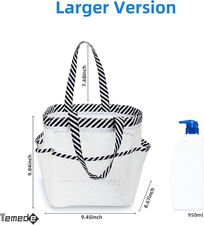 Temede Mesh Shower Caddy Portable for College Dorm Room Essentials, Large Capacity Shower Caddy Basket with 8 Pockets, Quick Dry Shower Tote Bag for Beach, Gym, Bathroom, Camp, Travel-White