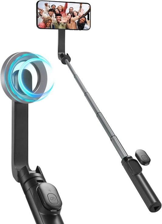 Spigen Selfie Stick Tripod Stand with Bluetooth Remote Control Shutter 24" Extendable Compatible with MagSafe iPhone 17/16/15/14/13/12 Pixelsnap Pixel 10 Series & More - Black (S570W)