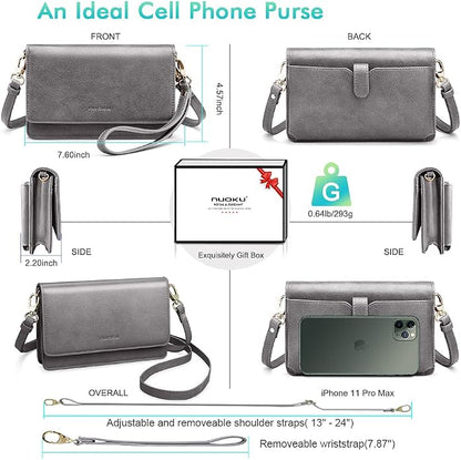 nuoku Women Small Crossbody Bag Cellphone Purse Wallet with RFID Card Slots 2 Straps Wristlet