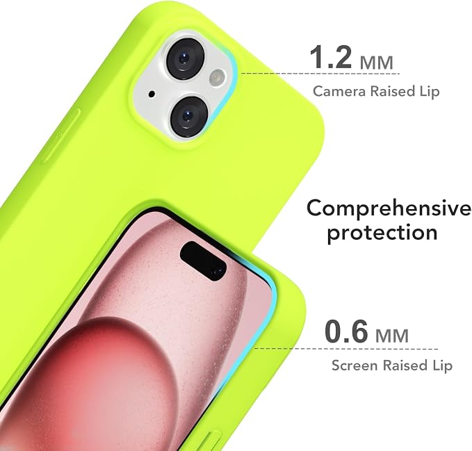 for iPhone 15 Case Silicone Compatible with Magsafe Case, Ultra Slim Thin Magnetic Phone Cases Mag Safe, Cute Soft Rubber Gel TPU Matte Plain Wireless Charging Cover for Women, Neon Green