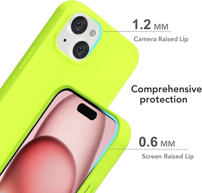 for iPhone 15 Case Silicone Compatible with Magsafe Case, Ultra Slim Thin Magnetic Phone Cases Mag Safe, Cute Soft Rubber Gel TPU Matte Plain Wireless Charging Cover for Women, Neon Green