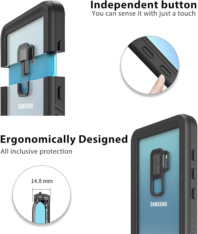 Hualele Galaxy S9 Plus Case Waterproof, Built in Lens & Screen Protector Rugged Full Body Heavy Duty Protective Shockproof IP68 Underwater Cover for Samsung Galaxy S9+ Black