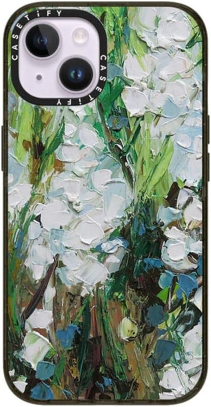CASETiFY Impact iPhone 14 Case [4X Military Grade Drop Tested / 8.2ft Drop Protection/Compatible with Magsafe] - Wild Squill Flowers - Glossy Black