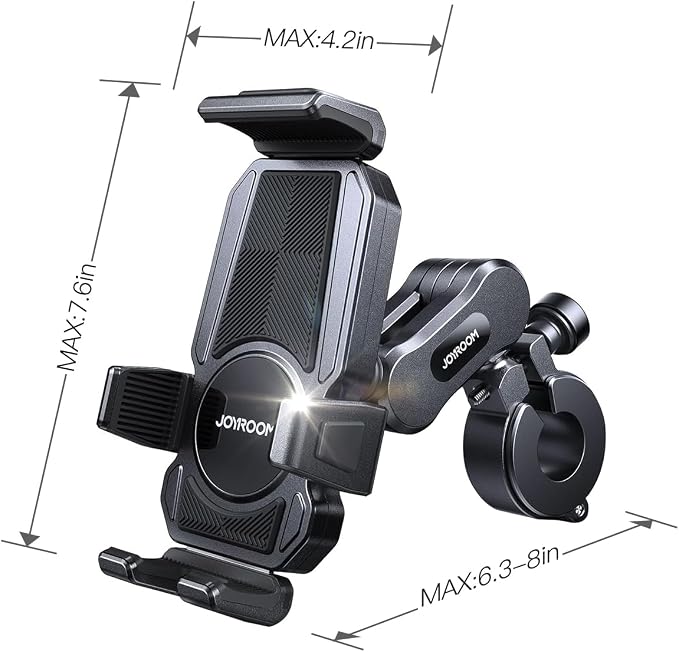 JOYROOM Aluminum Alloy Motorcycle Phone Mount with Vibration Dampener, Motorcycle Phone Holder for Harley Bike Bicycle Scooter ATV/UTV, Compatible with iPhone, Samsung, All Cell Phones