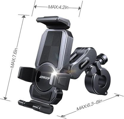 JOYROOM Aluminum Alloy Motorcycle Phone Mount with Vibration Dampener, Motorcycle Phone Holder for Harley Bike Bicycle Scooter ATV/UTV, Compatible with iPhone, Samsung, All Cell Phones