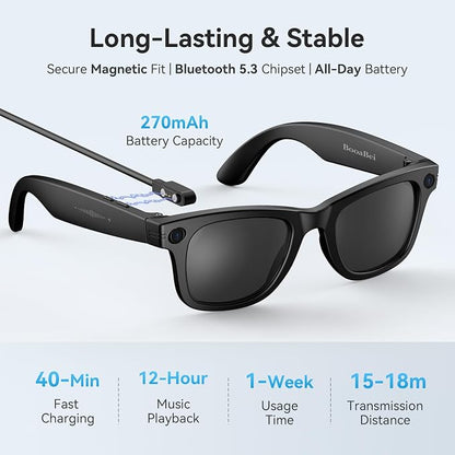 AI Smart Glasses for Men Women with Camera,8MP 2K HD Camera Glasses,AI Voice Control and Translation,Smart Anti-Blue Light Glasses with Bluetooth Call,IP67 Waterproof for Driving,Outdoor,+2 Lenses.