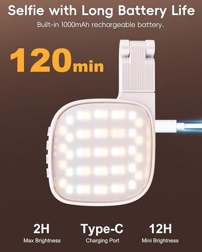 Magnetic Selfie Light for Video Calls, 360° Foldable Ring Light with 3 Colors & Dimmable Brightness, 1000mAh, MagSafe Compatible with iPhone 17-12 & All Phones for Zoom/TikTok/Selfie（White）