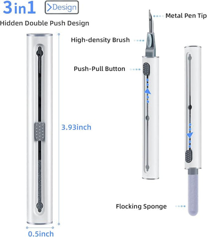 2Pcs Earbud Cleaning kit， Multi-Function Cleaning Pen with Soft Brush Flocking Sponge，Suitable for Bluetooth Headset, Charging Box, Mobile Phone, Earbud