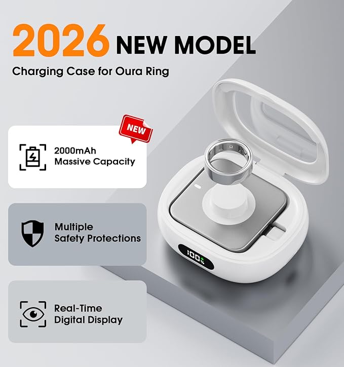 Charging Case for Oura Ring Gen 4 & 3 Charger, 2000mAh Portable Travel Power Station Fits All-Sized Oura Ring 4 & 3, 45-Day Runtime (Official Charger NOT Included)(White)