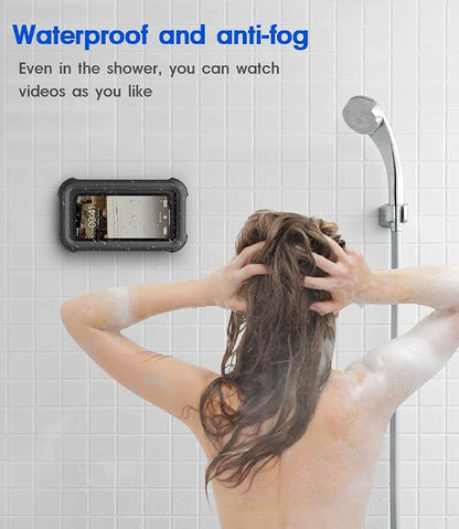 Mistriddle Waterproof Shower Phone Holder with 360° Rotation, Angle Adjustable, Wall Mounted Phone Holder for Bathroom Mirror Bathtub Kitchen, Up to 6.8 Inch (Black)