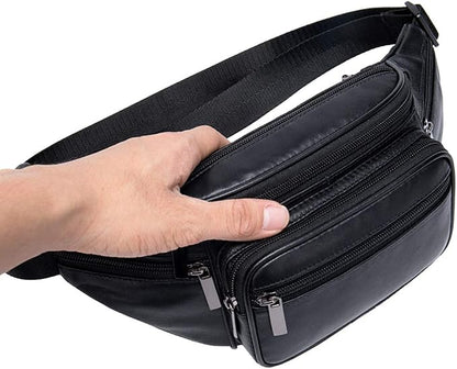 Hebetag Leather Fanny Pack Waist Bag for Men Women Travel Hiking Running Hip Bum Belt Slim Cell Phone Purse Wallet Pouch