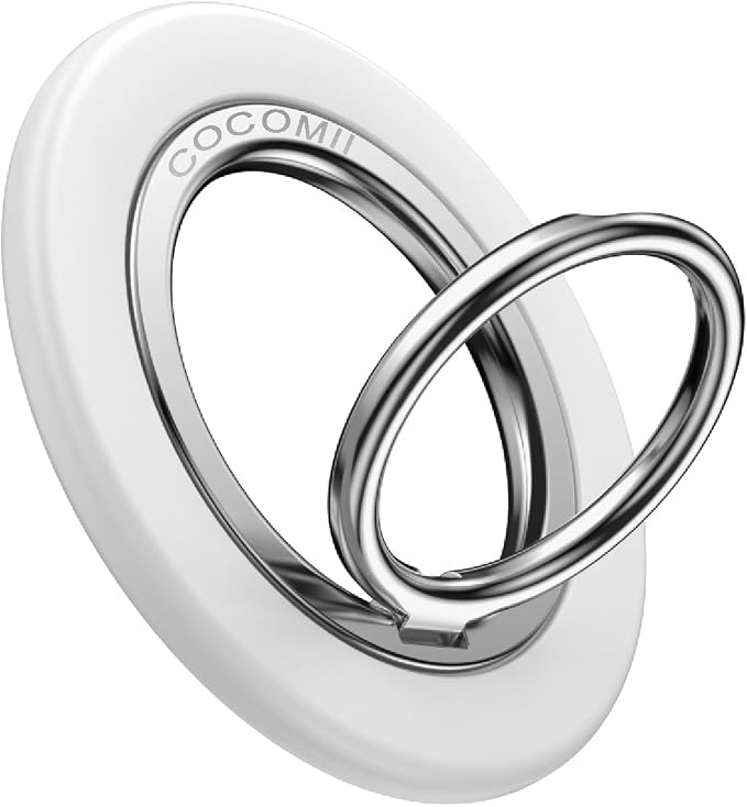 COCOMII Magnetic Phone Ring Holder for MagSafe, 360° Rotation Finger Grip Stand, Matte White