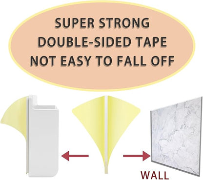 2 Pcs Wall Mount Phone Holder with 3M Adhesive Phone Stand with Data Cable Receiving Hole, Phone Charger Stand Remote Control Storage Box for Bedroom, Kitchen, Bathroom, Office (White)