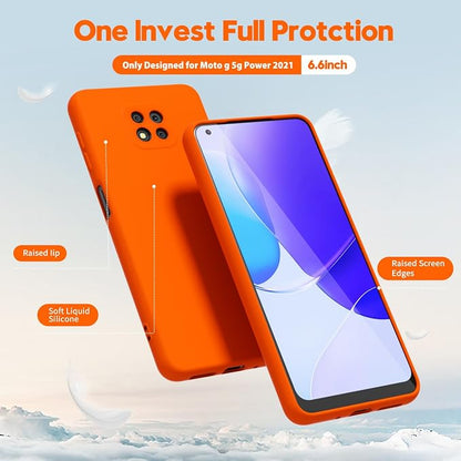 oakxco for Motorola Moto G Power 2021 Phone Case Liquid Silicone, Neon Bright Solid Color, Thin Slim Soft Rubber Gel Matte TPU Plain Simple Cover for Women, Neon Orange