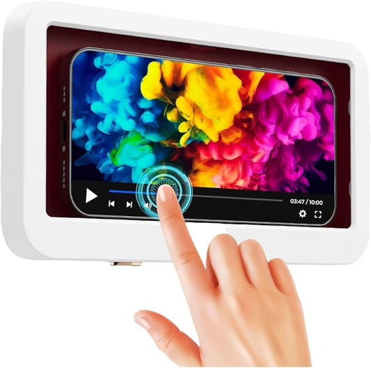 Shower Phone Case Holder Waterproof Upgraded Holder Wall Mount Bathroom TV Shower Gadget Shower Accessory Phone Mount iPhone Shower TV (White)