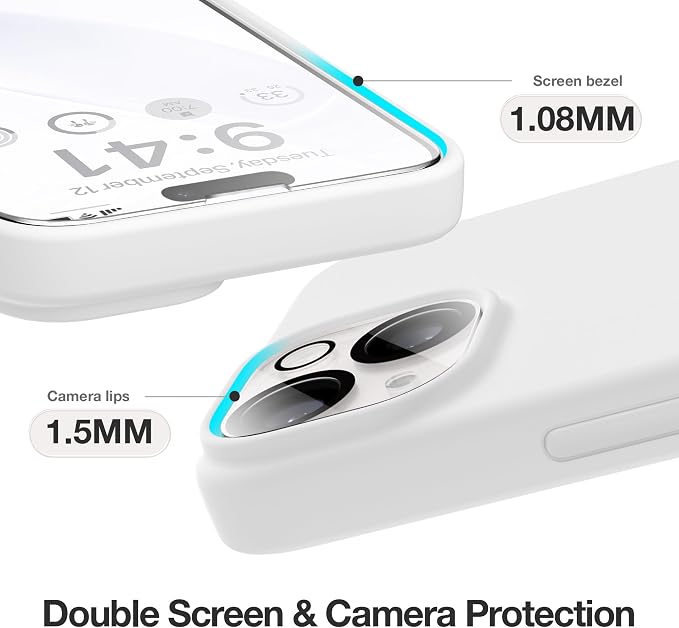 GONEZ Magnetic for iPhone 14 Case, Compatible with Magsafe, with Screen Protector + Camera Protector, Anti-Scratch Microfiber Lining, Liquid Silicone Shockproof Protective Phone Case, White