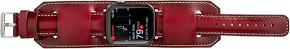 HARDISTON Cuff Watch Band Compatible with Apple 46mm for Men & Women, Handmade Genuine Leather, Compatible with iWatch Series 11 10 9 8 7 6 5 4 3 2 1 SE Ultra, Wrist Bracelet Band, Medium/Band-Red