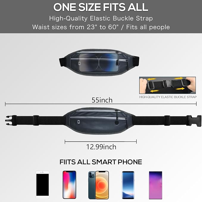 Running belt for Women &Men,Adjustable Exercise Waist Pack Reflective Running Belt for Sports Workout Cycling Hiking, Casual Hands-Free Wallets Phone Bag Fits All Phones (grey)