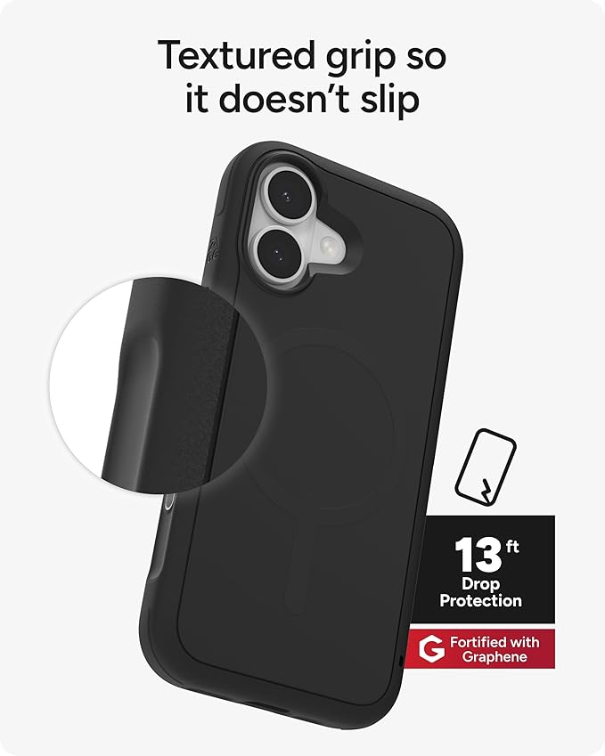 ZAGG Sedona Snap Case for iPhone 17 - Flood Black, Drop Protection (13ft/4m), Graphene-Reinforced Multi-Layer Protection, MagSafe Phone Case with Impact-Absorbing Bumpers, Slim & Lightweight