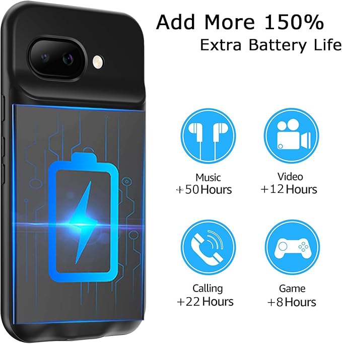 Battery Case for Pixel 9a, Upgraded 10000mAh Battery Pack Rechargeable Charger Case with Wireless Charging Compatible for Pixel 9a(6.3 inch) External Charging Cover(Black)