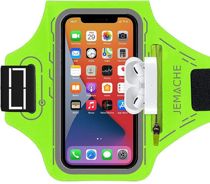 Armband for iPhone Pro Max 17 16 15 14 13 12 Plus/AIR with Airpods Holder, Gym Workouts Running Phone Arm Band (Green)