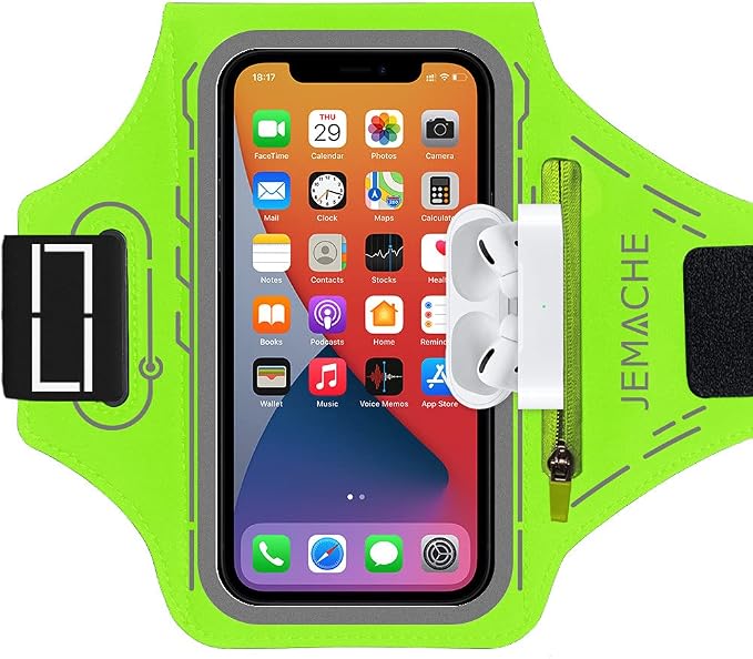 Armband for iPhone 17 16 15 14 13 12 Pro with Airpods Holder, Gym Workouts Running Arm Band (Green)