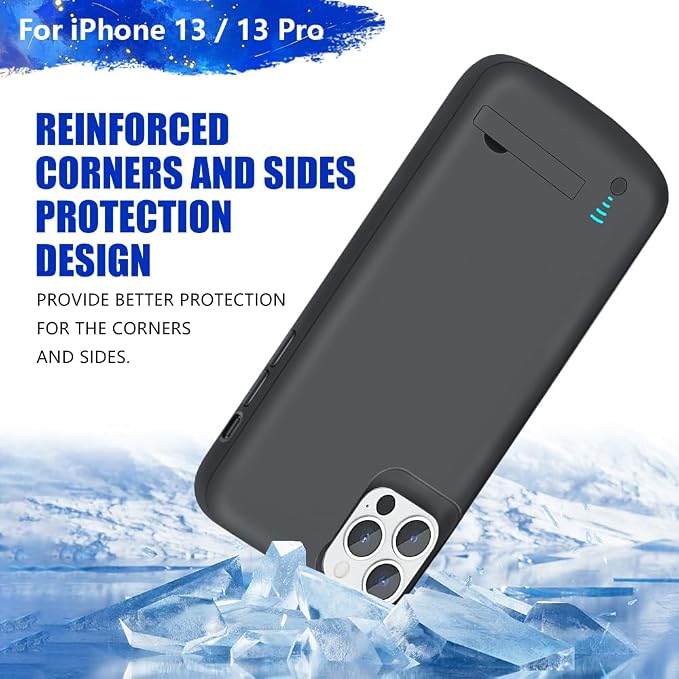 [New Version Battery Case for iPhone 13/13 Pro, 5000mAh Rechargeable Extended Battery Charging Charger Case, Add 100% Extra Juice (6.1 Inches) Black