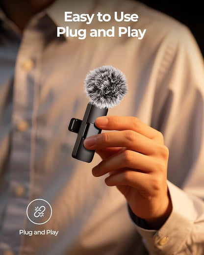 3-in-1 Microphone for iPhone, Android, Camera, Wireless Microphones, Mini Microphone, Lapel Mic with Noise Reduction, Crystal Clear Sound & 7H Battery for Recording, YouTube, Podcast