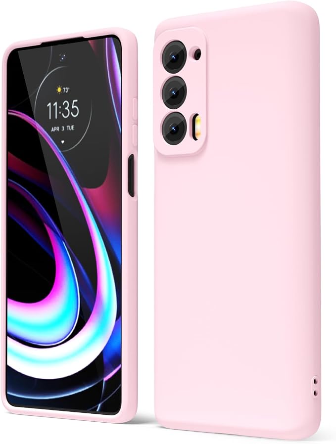 oakxco for Motorola Moto Edge 2021/Edge 2021 5G UW Phone Case Liquid Silicone, Thin Slim Soft Rubber Gel TPU Plain Simple Cover for Women, Matte Solid Color, Pink Sand