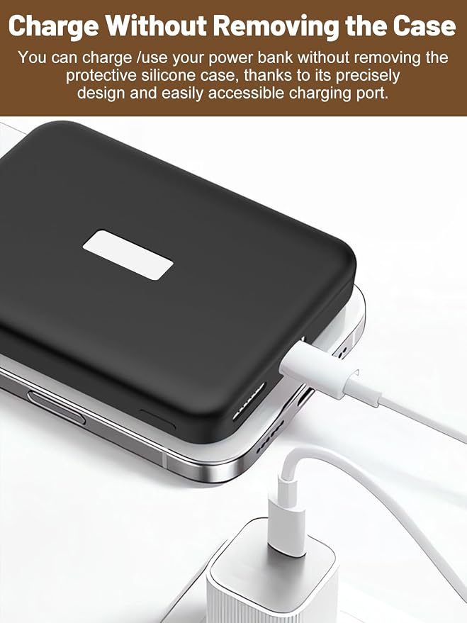 Silicone Protective Case Compatible with Anker MagGo Power Bank 10,000mAh 15W, Full-Body Protective Cover with Precise Cutouts, Shockproof & Scratch-Resistant Sleeve (Black)