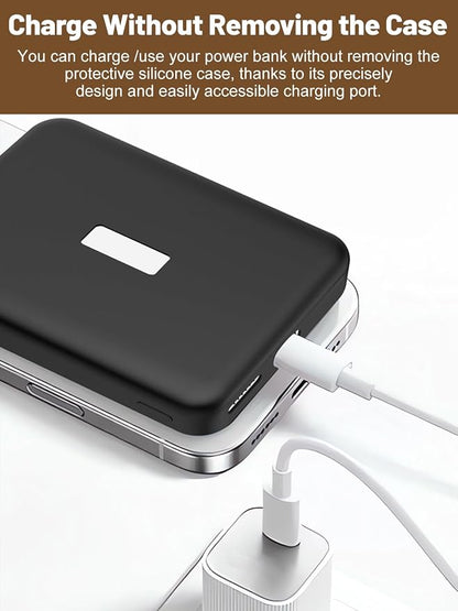 Silicone Protective Case Compatible with Anker MagGo Power Bank 10,000mAh 15W, Full-Body Protective Cover with Precise Cutouts, Shockproof & Scratch-Resistant Sleeve (Black)