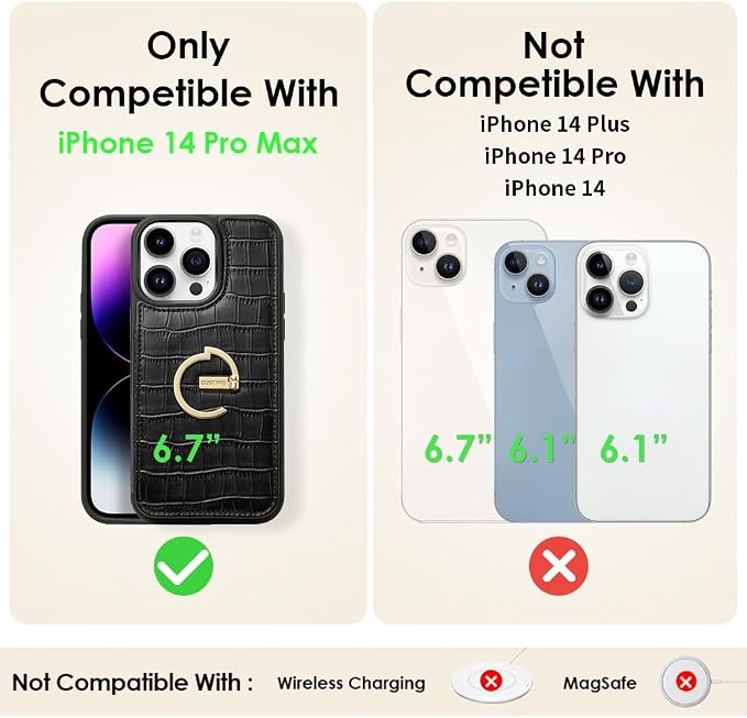 CUSTYPE for iPhone 14 Pro Max case Wallet with Card Holder, 180° Rotation Ring Holder Stand Card Slots Case, Leather Double Snap Cover with Wallet for iPhone 14 pro max 6.7 "-Black