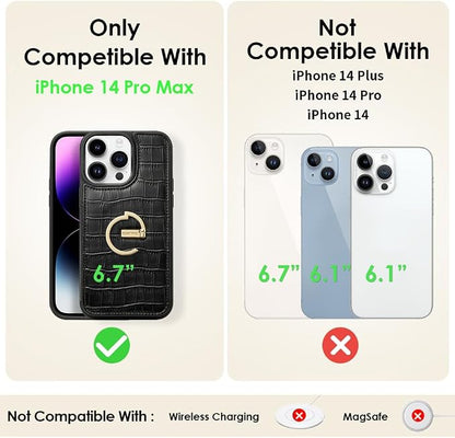 CUSTYPE for iPhone 14 Pro Max case Wallet with Card Holder, 180° Rotation Ring Holder Stand Card Slots Case, Leather Double Snap Cover with Wallet for iPhone 14 pro max 6.7 "-Black
