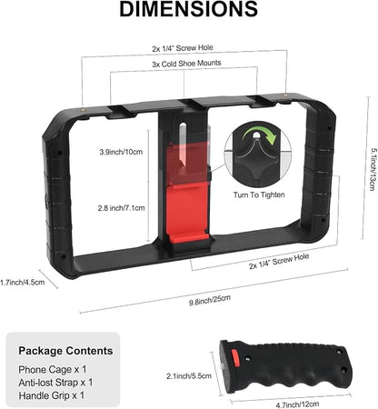 Taisioner Smartphone Video Rig Hand Girp Stabilizer Filmmaking Vlogging Case Phone Video Stabilizer with Cold Shoe for Film Maker Video Grapher Compatible with iPhone 15/14/13/12/ Pro Max and Android