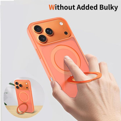 Ultra-Magnetic Stand for iPhone 17 Pro Max Case [Military Drop Protection] [Compatible with MagSafe] Shockproof Translucent Matte Slim Ring Holder Case for iPhone 17 Pro Max (Orange)