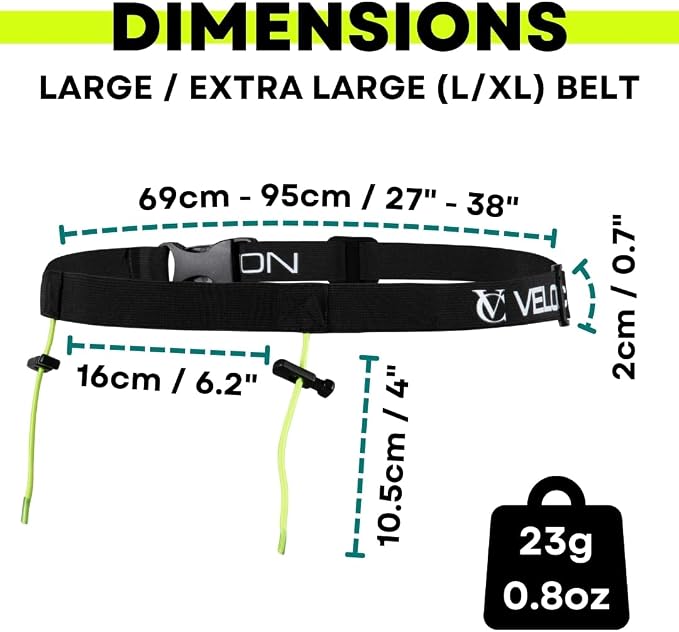 VeloChampion Lightweight Running Belt Waist Pack for Men Women - Elasticated Stretch Fit Race Number Holder - No Pins - 3 Sizes - Run. Triathlon. Cycle. Marathon. Jogging (1, Large)