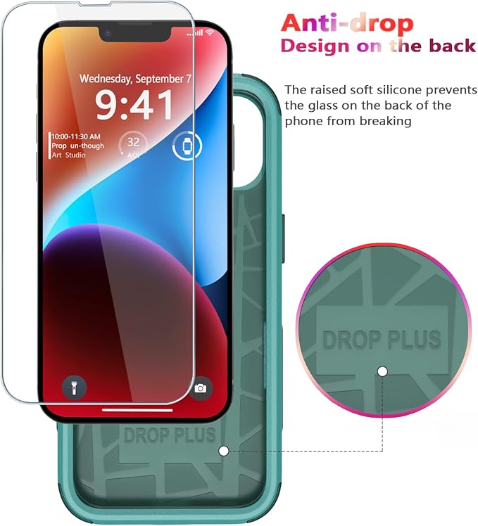 Diverbox for iPhone 14 Case [Shockproof] [Dropproof] [Tempered Glass Screen + Camera Lens Protector],Heavy Duty Protection Phone Case Cover for Apple iPhone 14 (Teal)