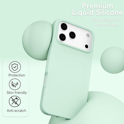 for iPhone 17 Pro Max Case Silicone Compatible with Magsafe Case, Ultra Slim Thin Magnetic Phone Cases Mag Safe, Cute Soft Rubber Gel Matte Plain Wireless Charging Cover for Women, Mint Green