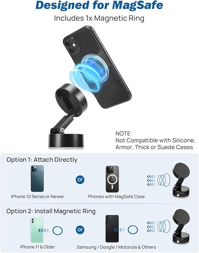 JOYTUTUS Shower Phone Holder, Reusable Suction Cup Phone Mount for Shower, Mirror, Kitchen, Window & Bathroom, Shower Phone Mount Compatible with iPhone 16, 15, 14, 13, 12 & All Phones,Black,1 Pack